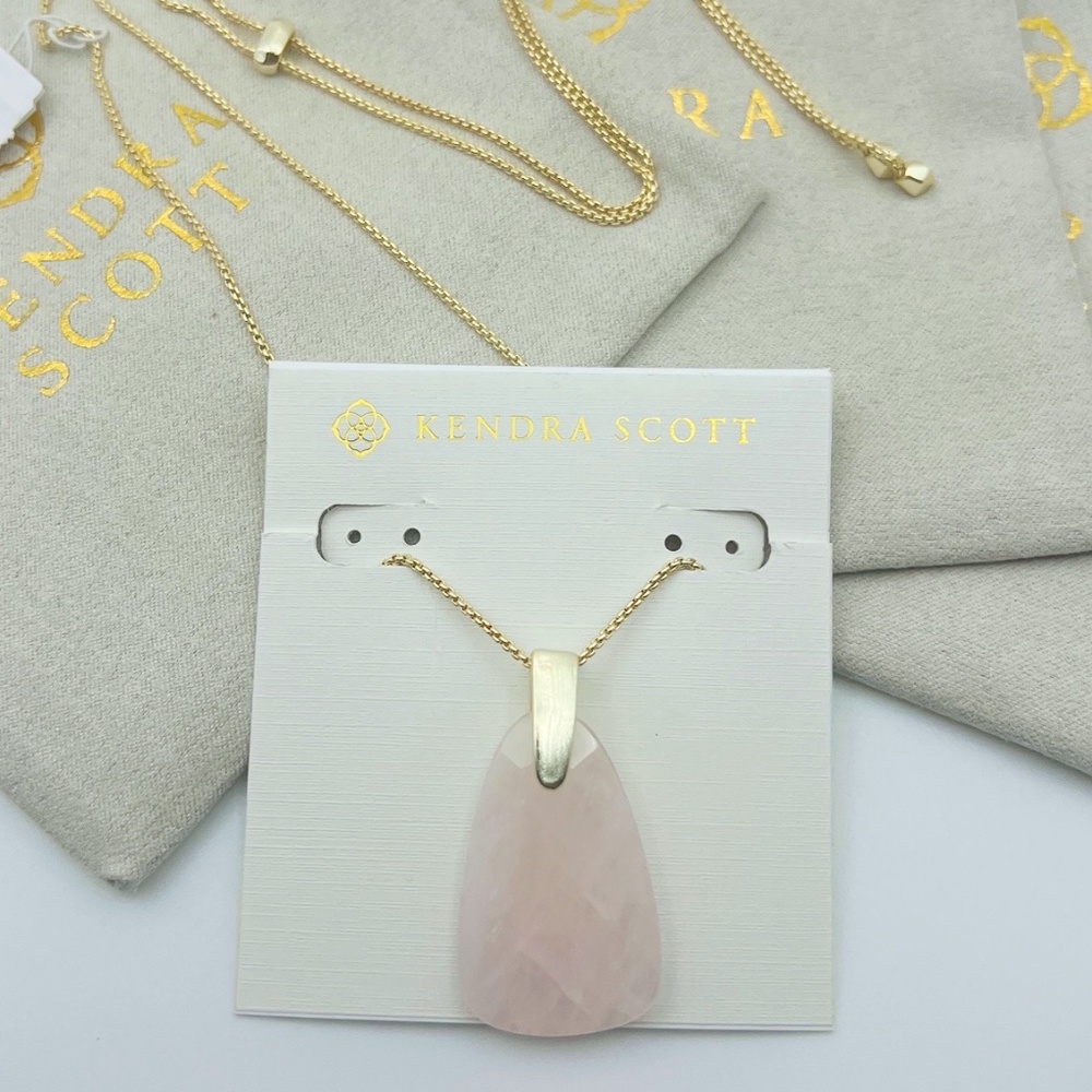 Kendra Scott Maeve Rose Quartz Long Pendant Necklace in Gold